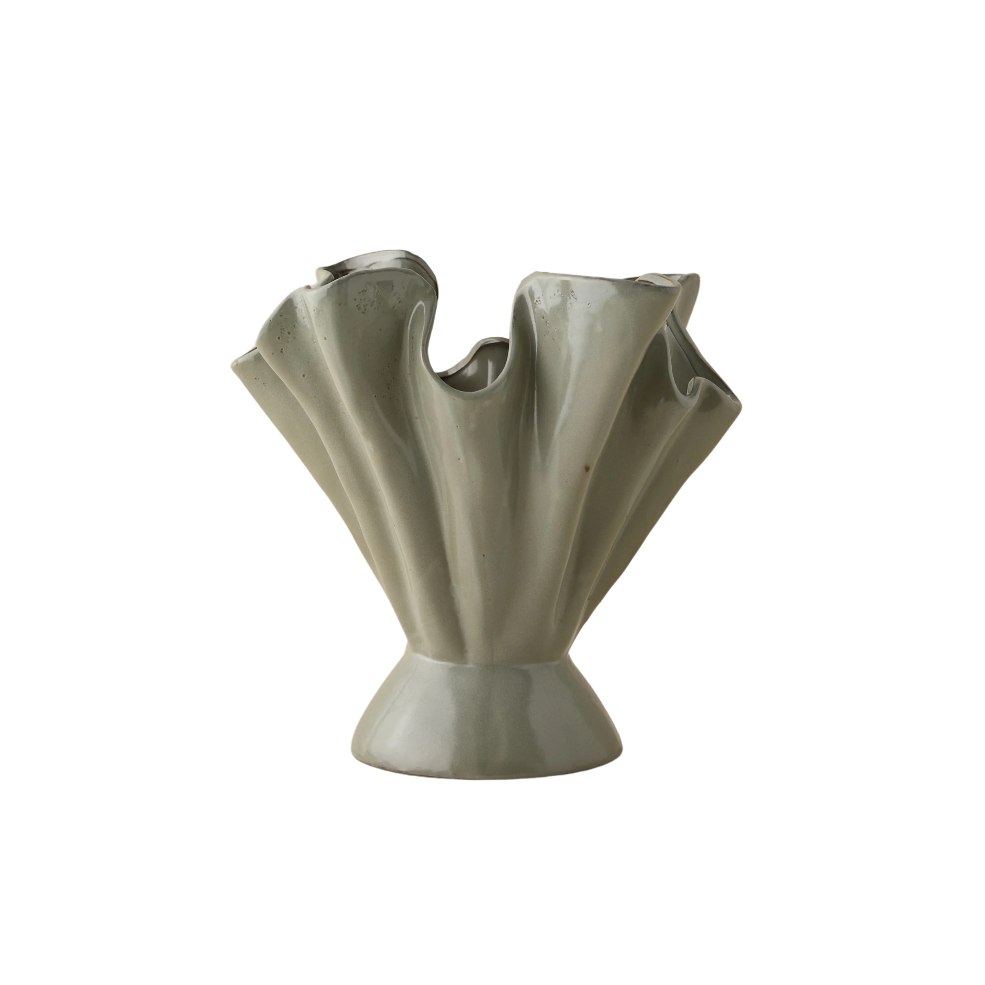 ruffled stone vase with undulating form in a grey finish