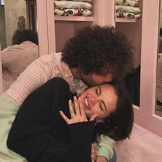 Selena Gomez hugs Benny Blanco after they get engaged