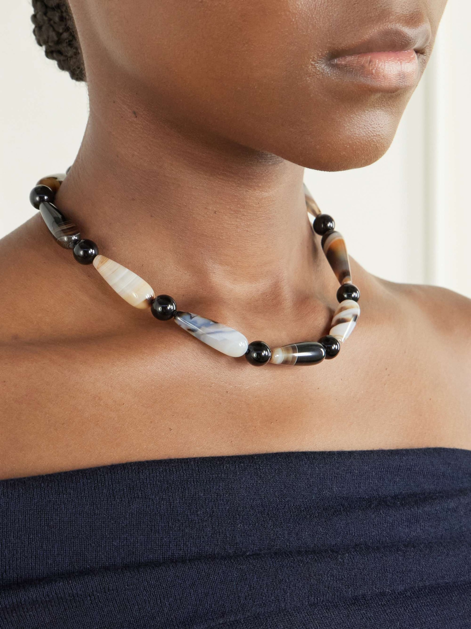 The Depths of Time Beaded Silver-Plated Agate Necklace