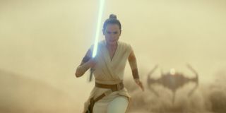 Rey running from Kylo Ren in Star Wars The Rise of Skywalker
