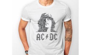 Best AC/DC t-shirts: AC/DC T-shirt with Angus Young Word Print in white