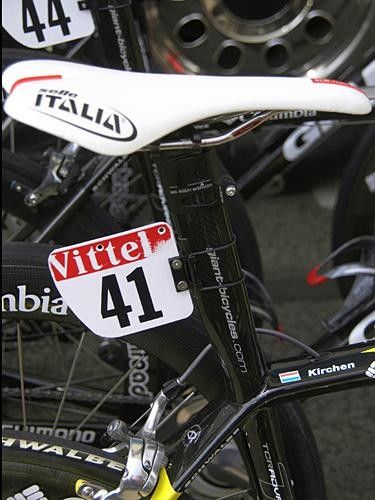 &hellip;while Team Columbia has its own little widgets mounted behind the seat tube.