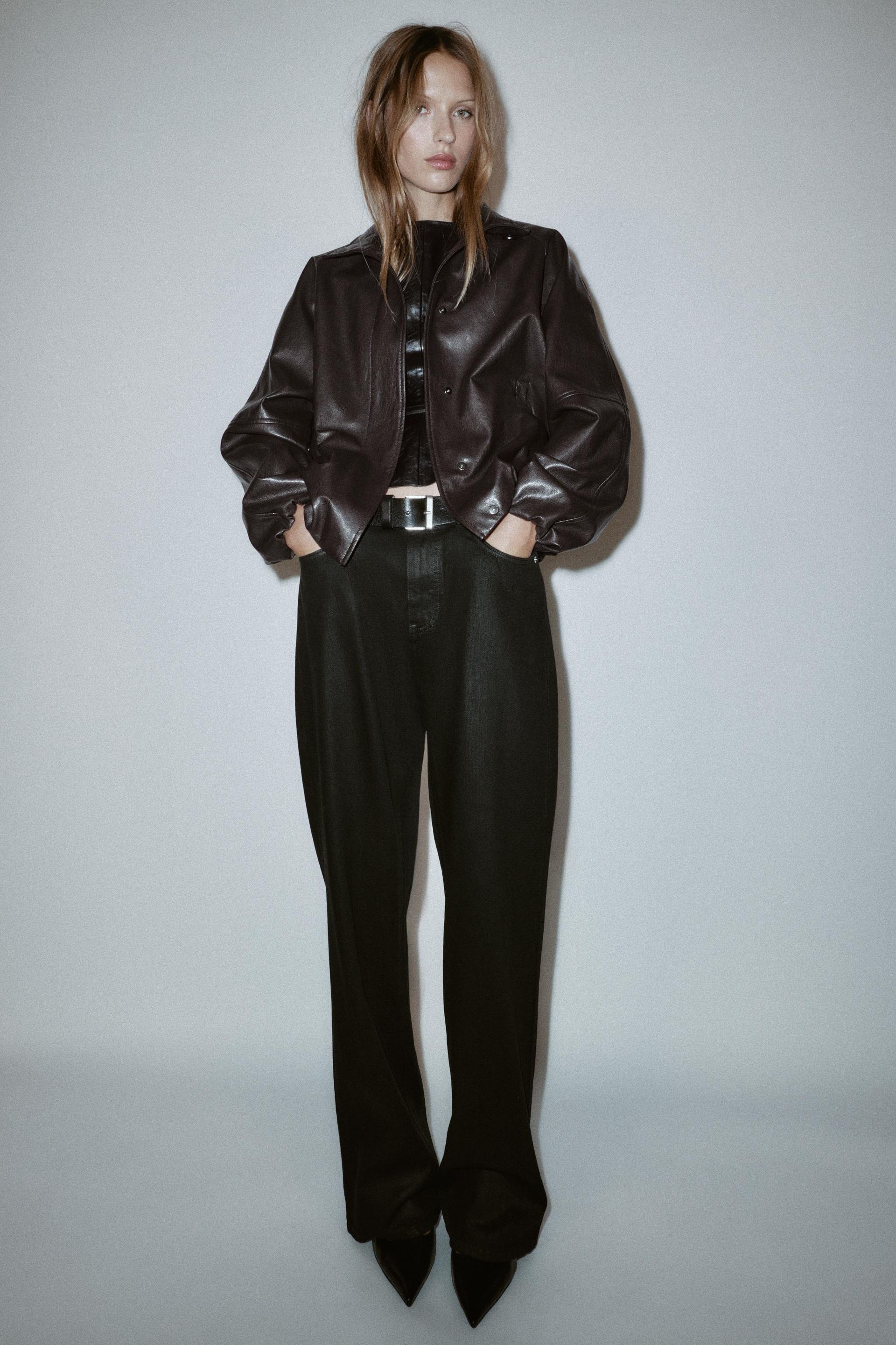 Faux Leather High Collar Jacket