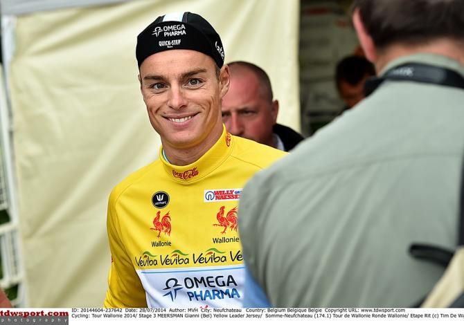 Gianni Meersman (Omega Pharma-QuickStep) wears the yellow jersey at the Tour de Wallonie