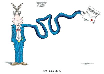 Political cartoon U.S. Democrats overreach impeach Trump