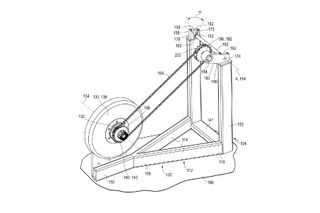 A digital drawing of a SRAM bicycle trainer