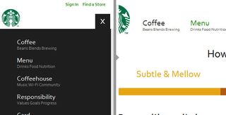 Responsive navigation in action: the Starbucks website.