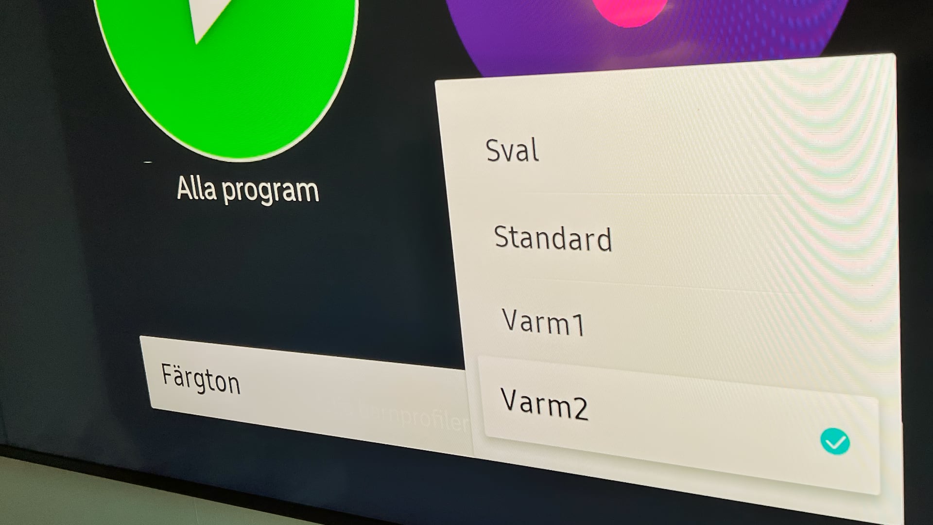 F&amp;auml;rgtoner p&amp;aring; en Samsung TV