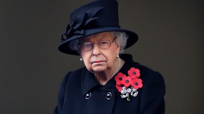 Queen Elizabeth II attends the National Service of Remembrance at The Cenotaph on November 8, 2020 in London, England.