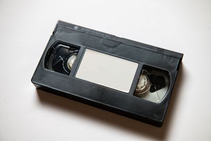 VHS video cassette on white background