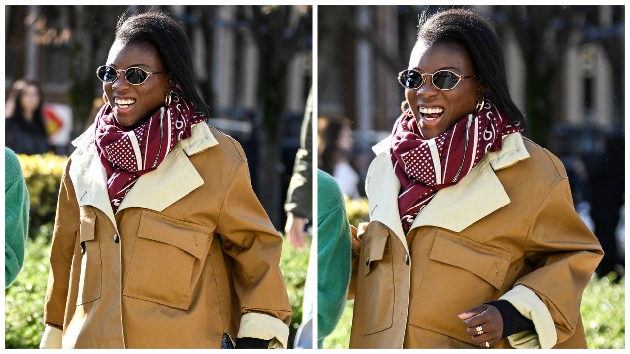 nikki ogunnaike wearing a brown jacket 