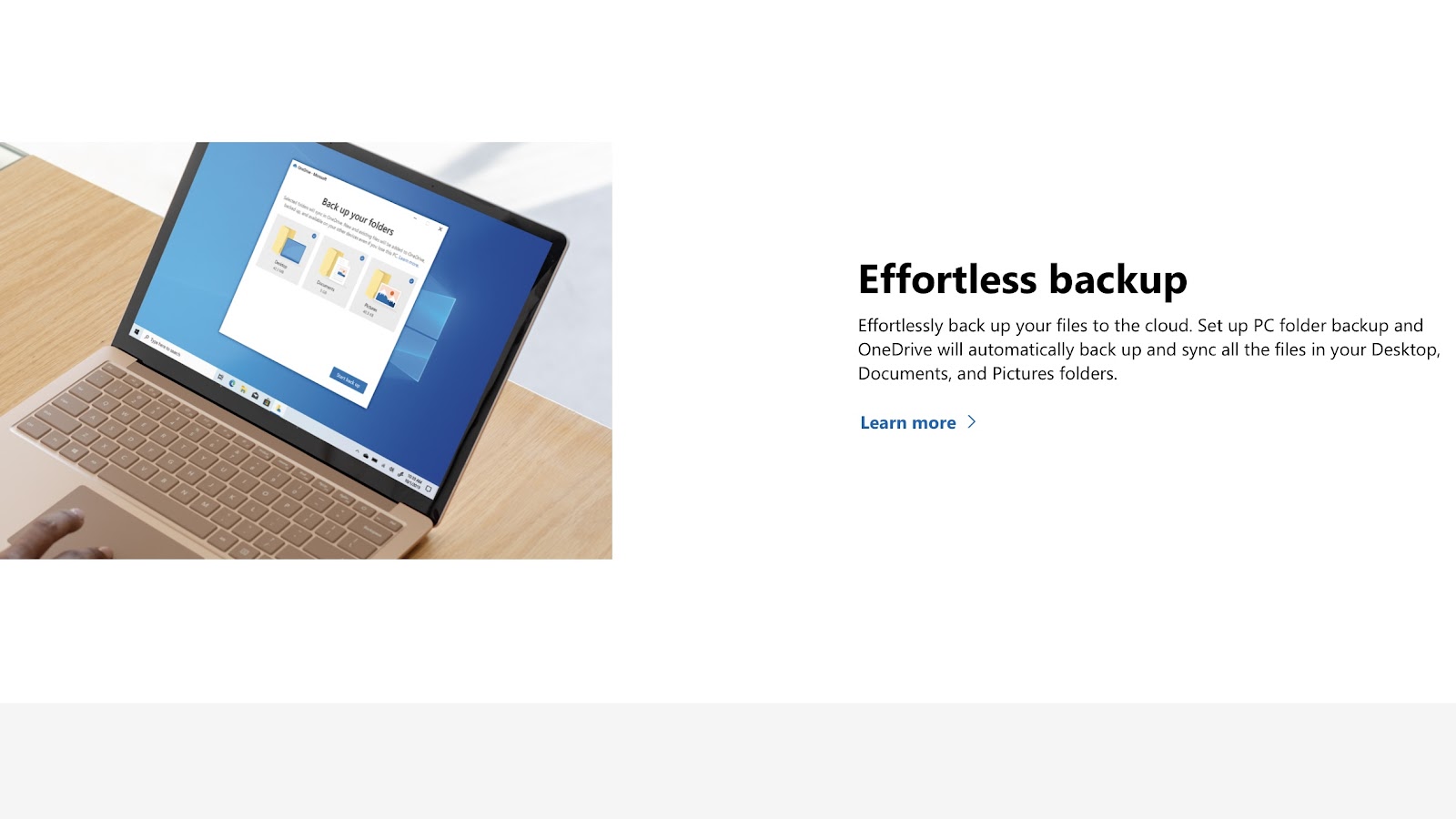 OneDrive's webpage discussing its backups
