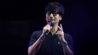 Hideo Kojima speaking at the Tokyo Game Show in 2019.