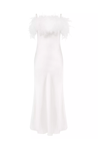 Sleeper Boheme Ostrich-Feather Embellished Slip Dress