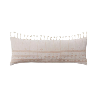 Embroidered oblong ivory pillow