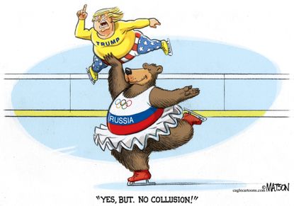 Political cartoon U.S. Trump collusion Russia investigation Olympics