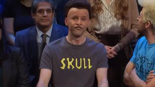 Mikey Day pictured in a crowd looking like Butt-Head on Saturday Night Live.