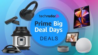 Various tech products from the Amazon Prime Big Deal Days sale surrounding the TechRadar logo