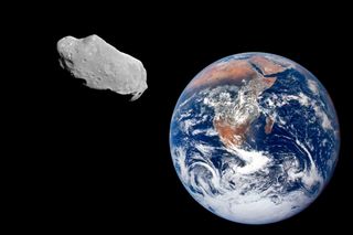 Target Earth: This illustration shows a space rock approaching Earth, perhaps headed for destructive impact on our world.