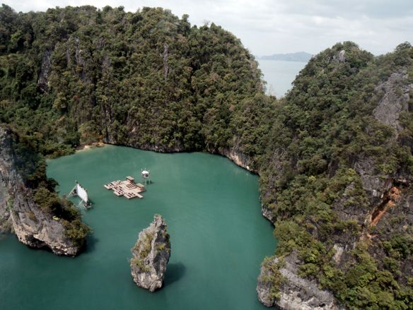 A floating cinema structure on the Thai island of Yao Noi