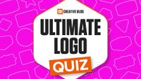 ultimate logo quiz on a pink background with shapes in it