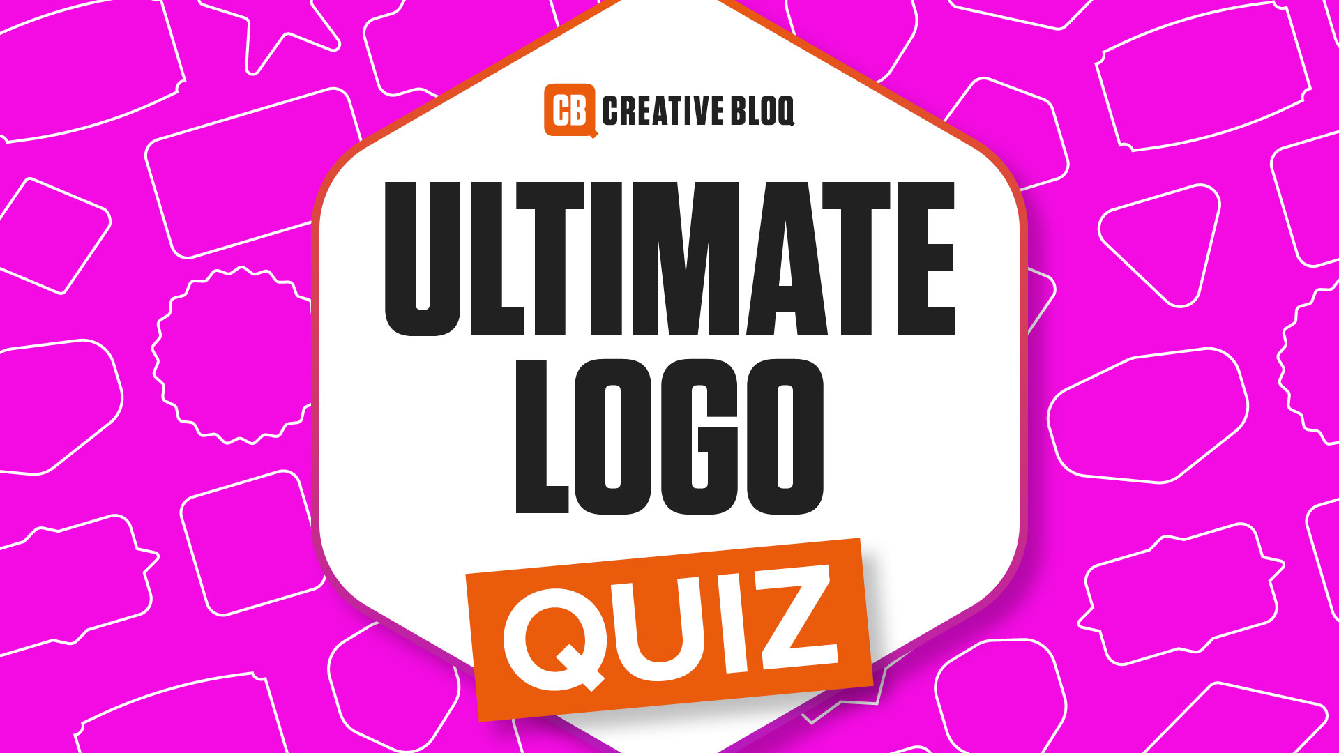ultimate logo quiz on a pink background with shapes in it