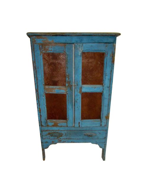 19th Century American Rustic Southern Pie Safe with Distressed Blue Paint