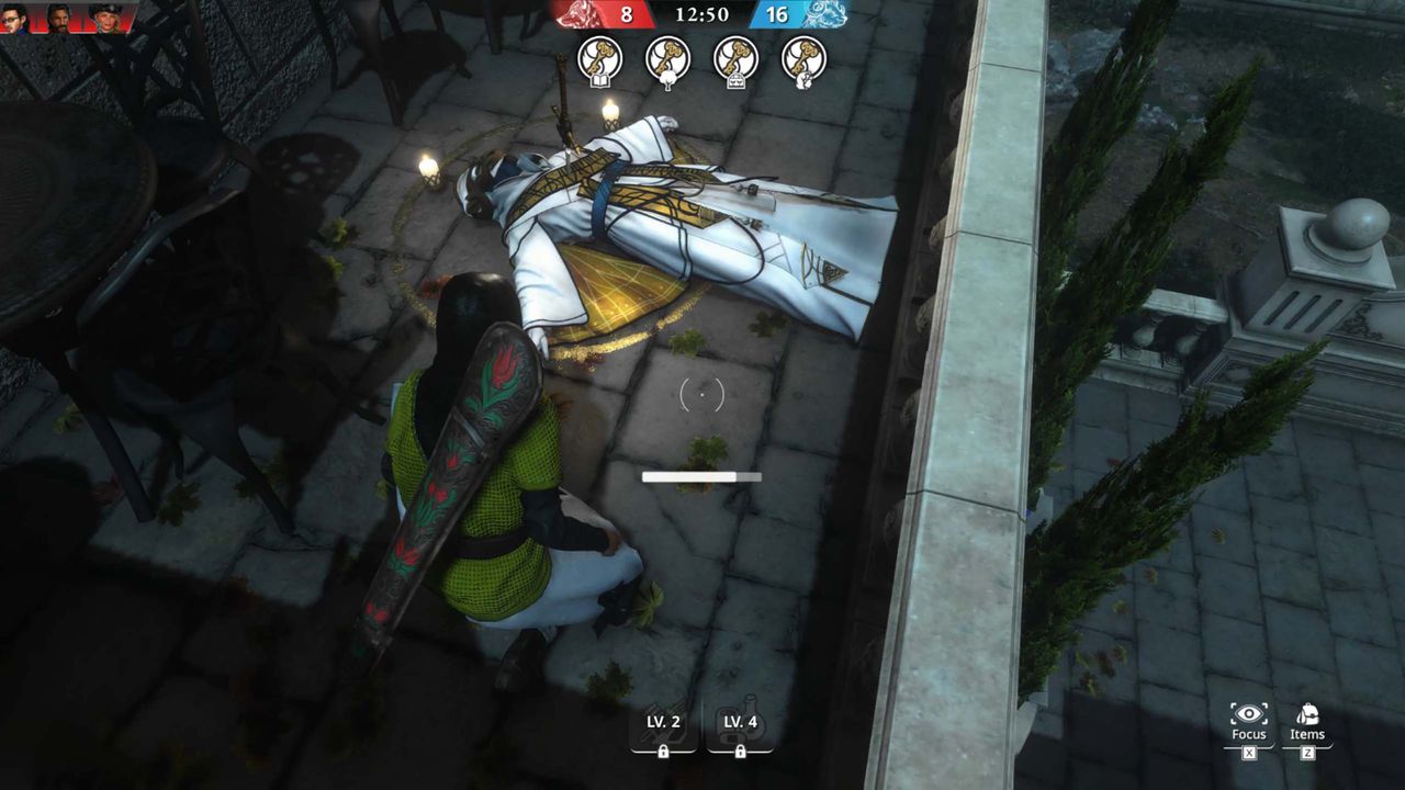 A screenshot from Killer Inn depicting a wolf knealing over a Sacrifice.
