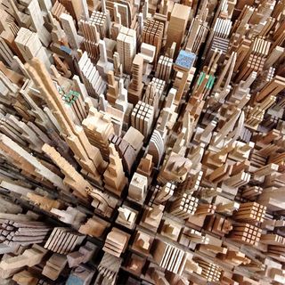 Wooden city sculptures