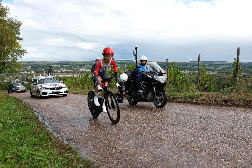 REMICH LUXEMBOURG SEPTEMBER 16 Rafal Majka of Poland and UAE Team Emirates sprints during the 82nd Skoda Tour Luxembourg 2022 Stage 4 a 261km individual time trial stage from Remich to Remich on September 16 2022 in Remich Luxembourg Photo by Bas CzerwinskiGetty Images
