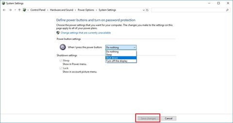 How to customize power button action when pressed on Windows 10 ...