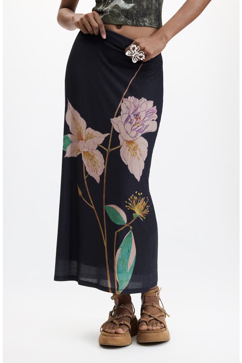 Floral Print Jersey Maxi Skirt