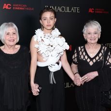 Sydney Sweeney with grandmothers attend the premiere of Neon's "Immaculate" during Beyond Fest at The Egyptian Theatre Hollywood on March 15, 2024 in Los Angeles, California. 