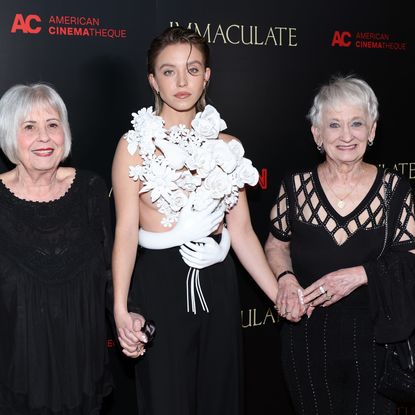 Sydney Sweeney with grandmothers attend the premiere of Neon's "Immaculate" during Beyond Fest at The Egyptian Theatre Hollywood on March 15, 2024 in Los Angeles, California.