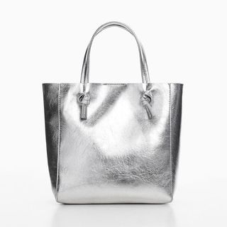 mango small shopper bag in silver