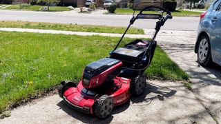 Toro Flex-Force 60V Max 22-Inch Cordless Lawn Mower being tested in writer's home