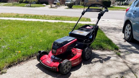 Toro Flex-Force 60V Max 22-Inch Cordless Lawn Mower being tested in writer&#039;s home