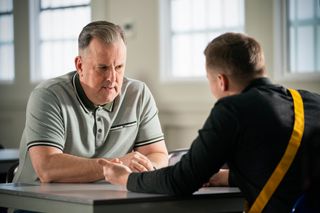 Harvey Monroe visits Aaron Monroe in prison in EastEnders