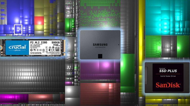 WinDirStat app file tree with SSDs edited in foreground