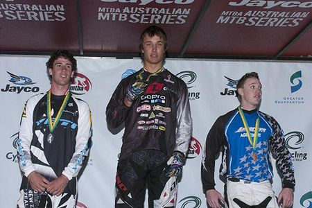 The men's elite four cross podium.