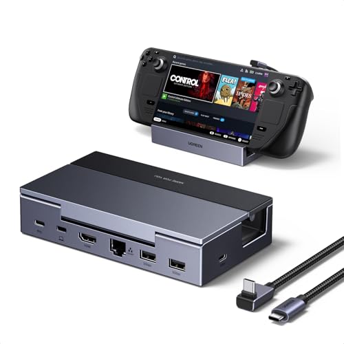 UGREEN Steam Deck Dock (6-In-1), 4k@120hz HDMI, 100w Pd, 1gbps Ethernet, USB-A & C Puertos, Ajustable y Soporte de Aluminio, Dock para Steam Deck (OLED), Rog Xbox Ally X, Legion Go
