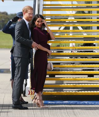 Prince Harry, Duke of Sussex and Meghan, Duchess of Sussex depart Sydney Airport on October 28, 2018 in Sydney, Australia