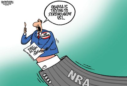 Obama cartoon U.S. Guns NRA GOP Strong arm