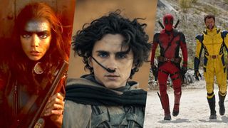 En collagebild som består av bilder från Furiosa: A Mad Max Saga, Dune: Part Two och Deadpool 3
