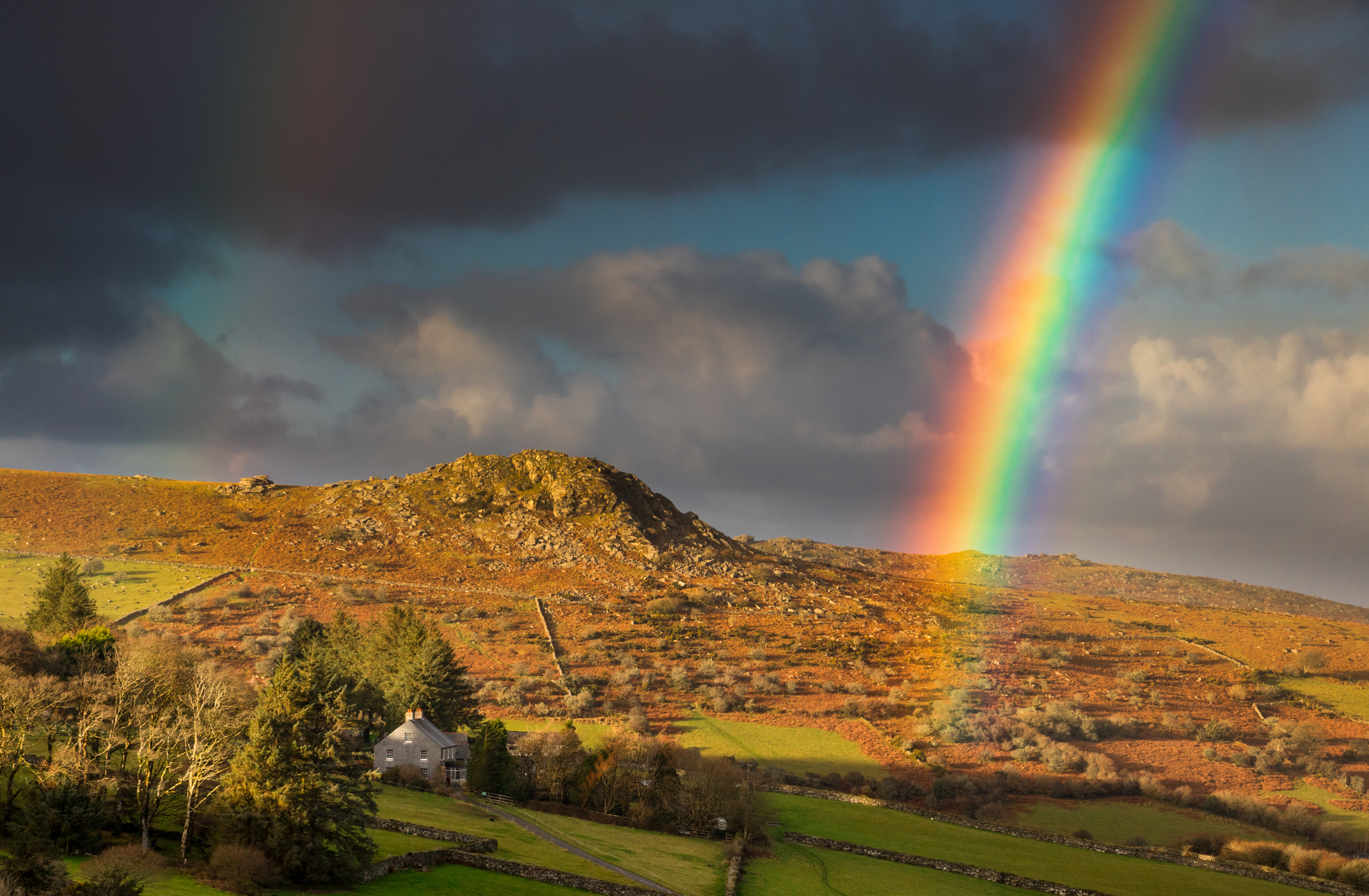 A rainbow over Bodmin Moor near the village of Minions.