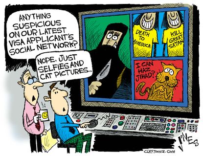 Political cartoon U.S. surveillance terrorism