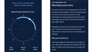 Body clock information in the Oura app