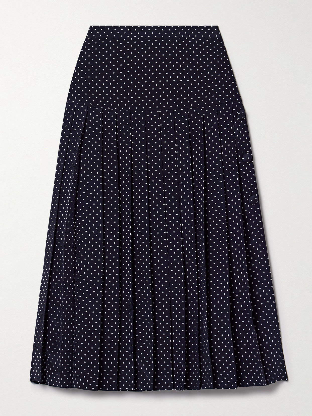 Pleated Polka-Dot Silk-Crepe Midi Skirt