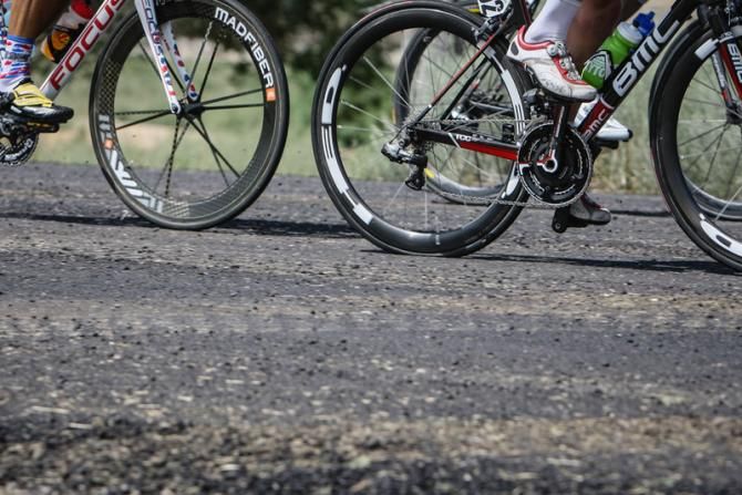 A freshly-paved road and gravel wasn't so good for some of the riders.
