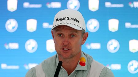 Justin Rose speaks during his pre-BMW PGA Championship press conference